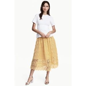 Yellow lace midi skirt